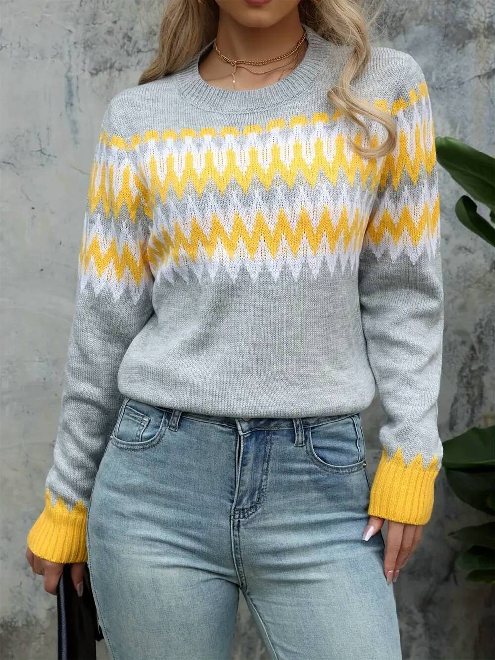 NEW 5TH CULTURE faire isle crewneck sweater in gray
